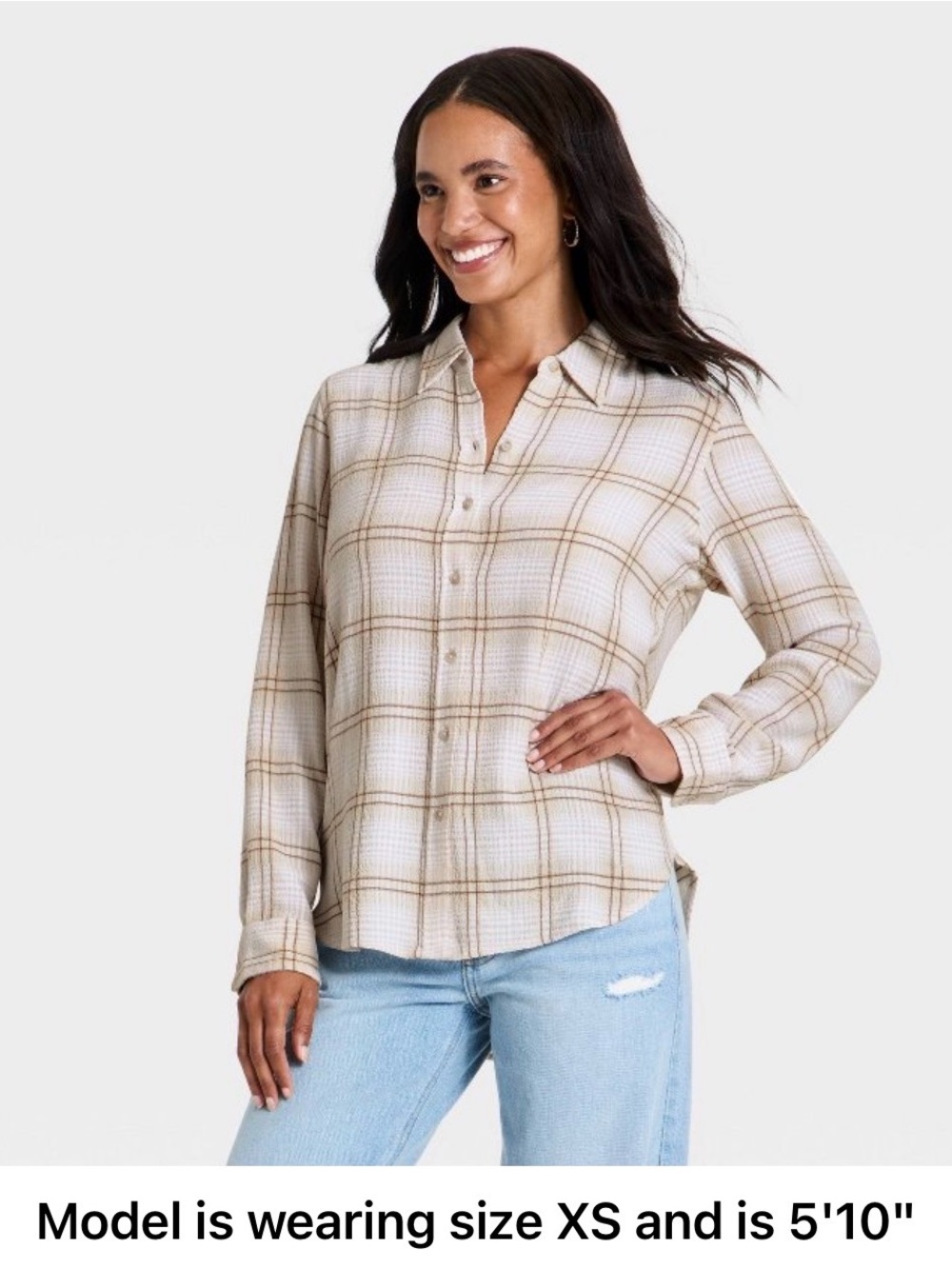 Universal thread Plaid Button-Up Shirt in Beige